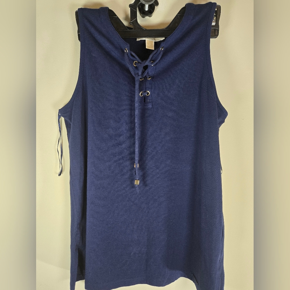 Michael Kors Navy Lace-Up Tank Top